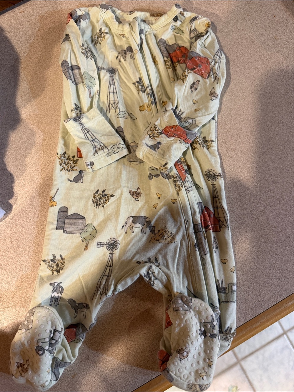 Angel Dear Cream Farm-Print Footed One-Piece